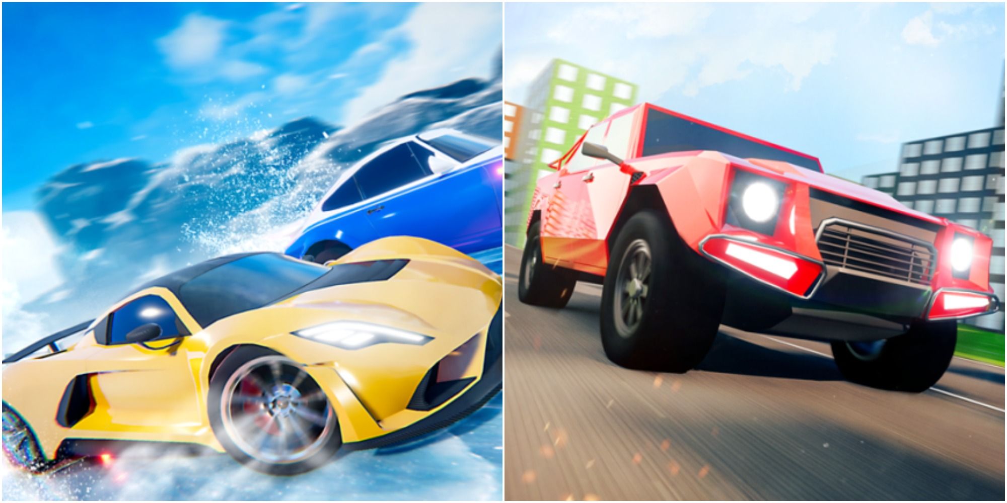 autos de carreras en magnate de concesionarios de autos, auto amarillo, auto azul y jeep rojo