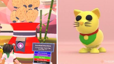 image of player at gumball machine next to image of maneki neko