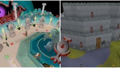 OSRS split image featuring a screenshot from Guardians of the Rift and the Wizards' Tower, with a Blood Talisman in the centre