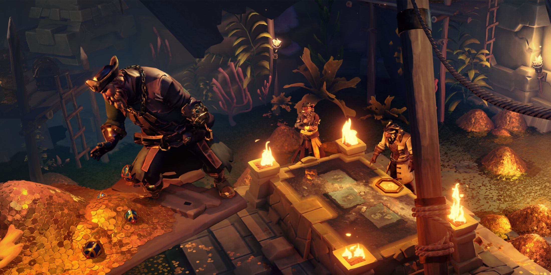 Pirata en Sea of ​​Thieves encontrando tesoros.