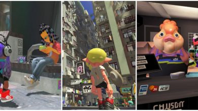 Splatoon 3 - collage of Murch, City, and Food Stall