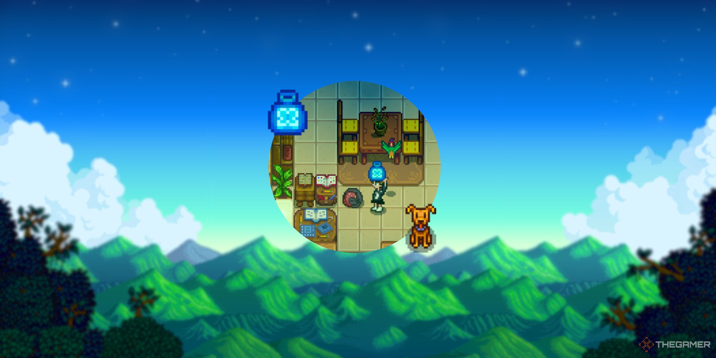Una imagen de Stardew Valley que muestra cómo usar Butterfly Powder en tu mascota, lo que la eliminará de tu hogar. 