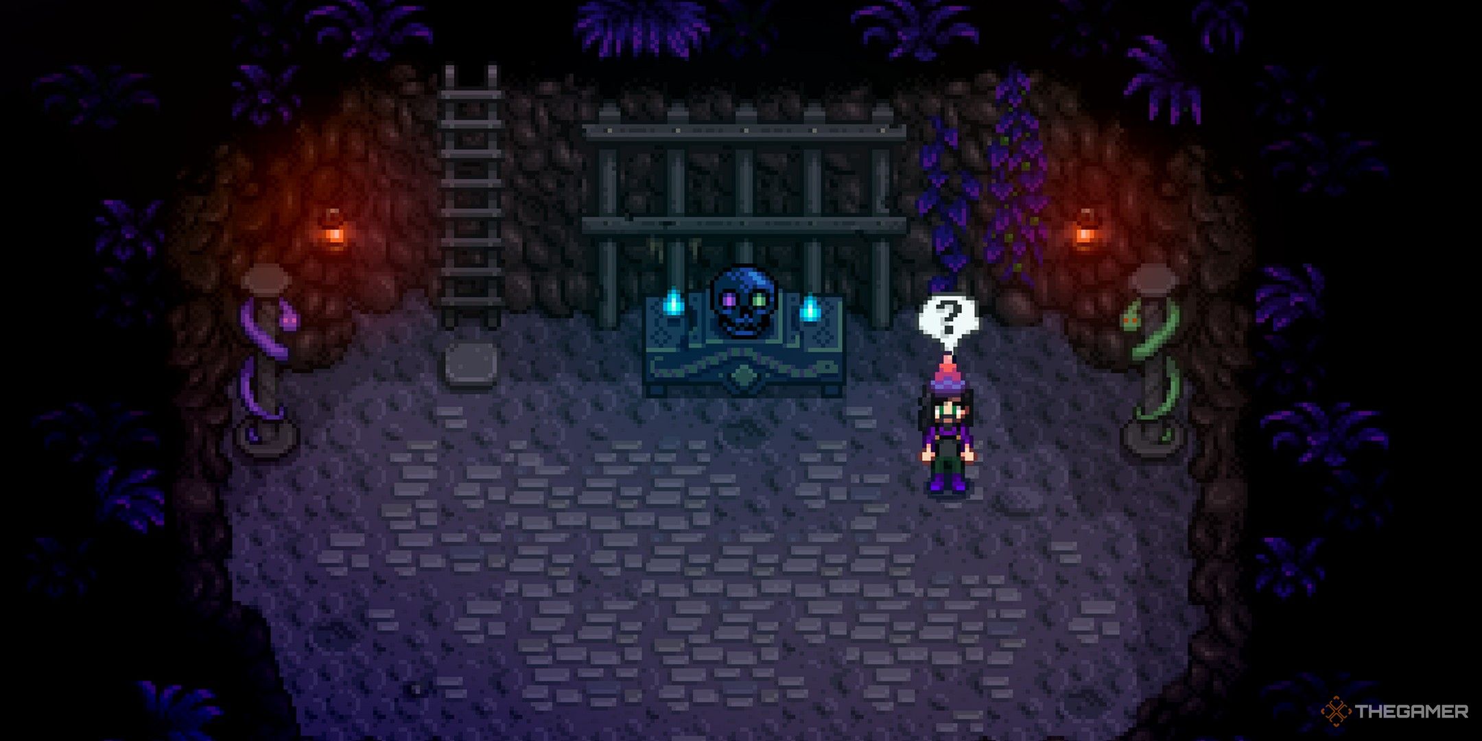 un granjero con el santuario del desafío que desencadena las peligrosas minas stardew Valley-1