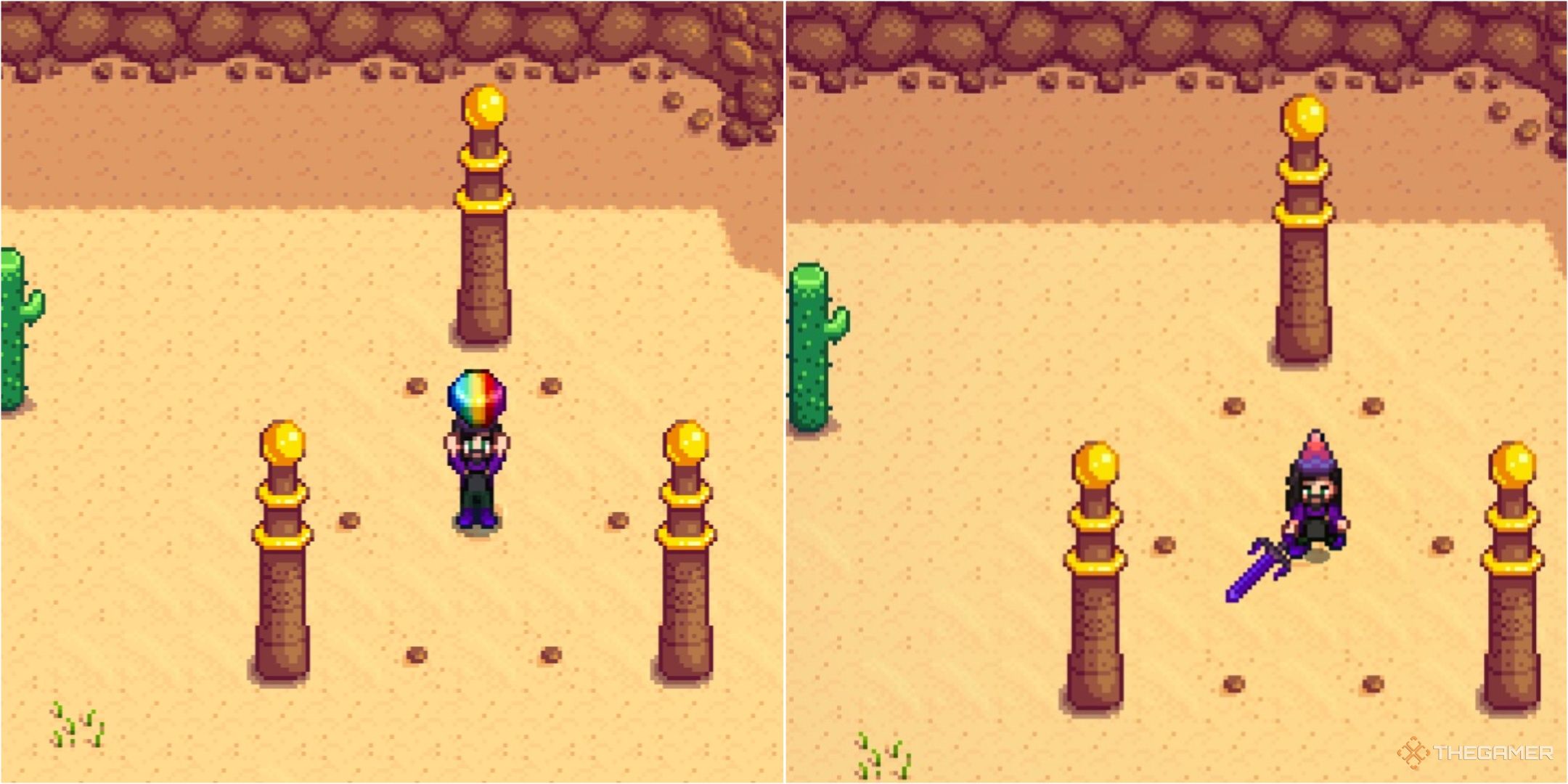 un granjero en Stardew Valley que convierte un fragmento prismático en una espada galáctica