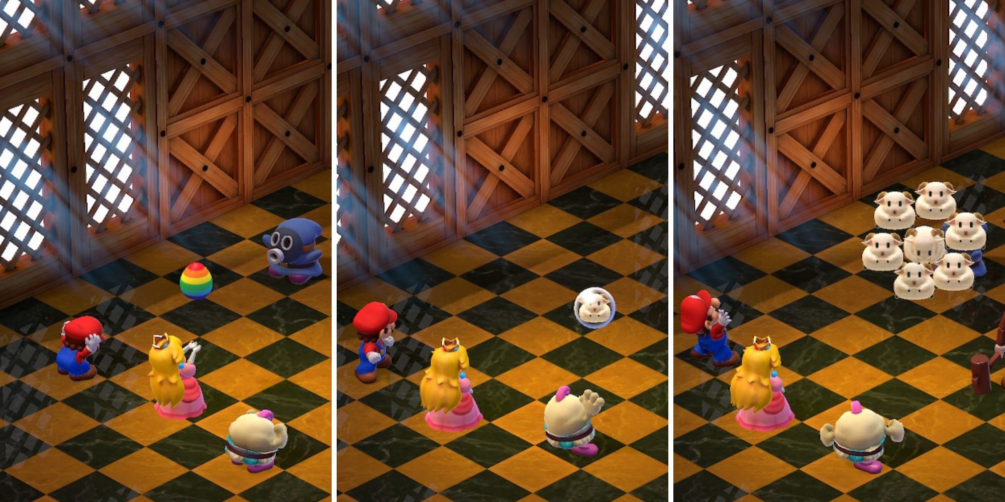 Collage de jugabilidad del huevo misterioso que evoluciona hacia Lamb's Lure y luego Sheep Attack.