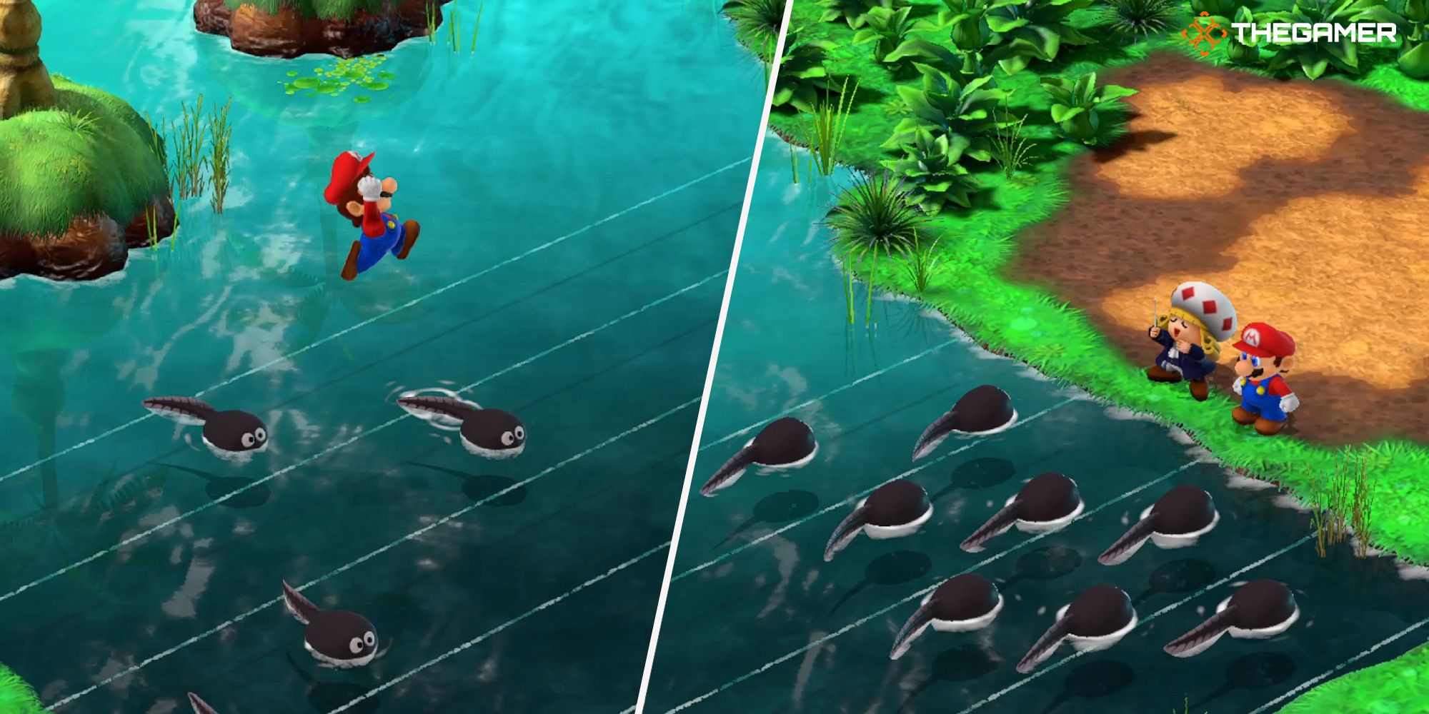 Super Mario RPG Mario resolviendo el rompecabezas de Toadofsky