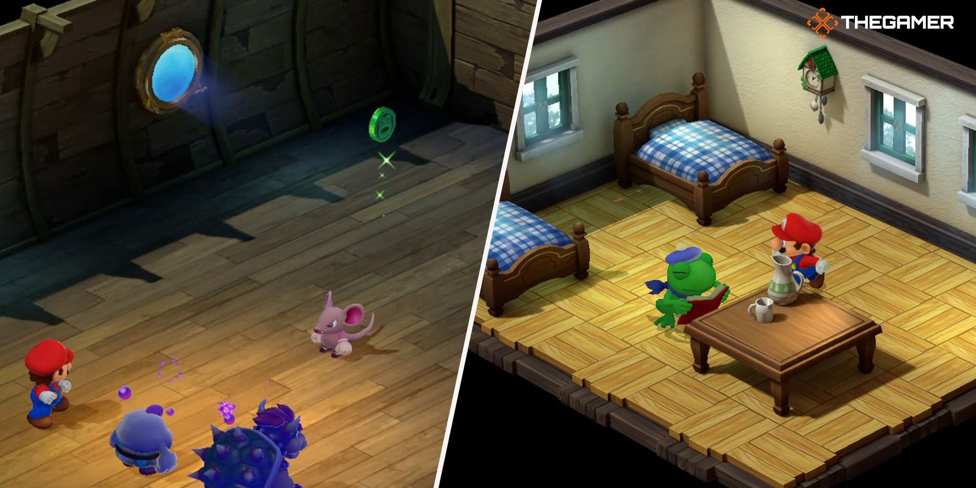 Super Mario RPG La fiesta Buscando una moneda de rana y Mario en un emporio de monedas de rana