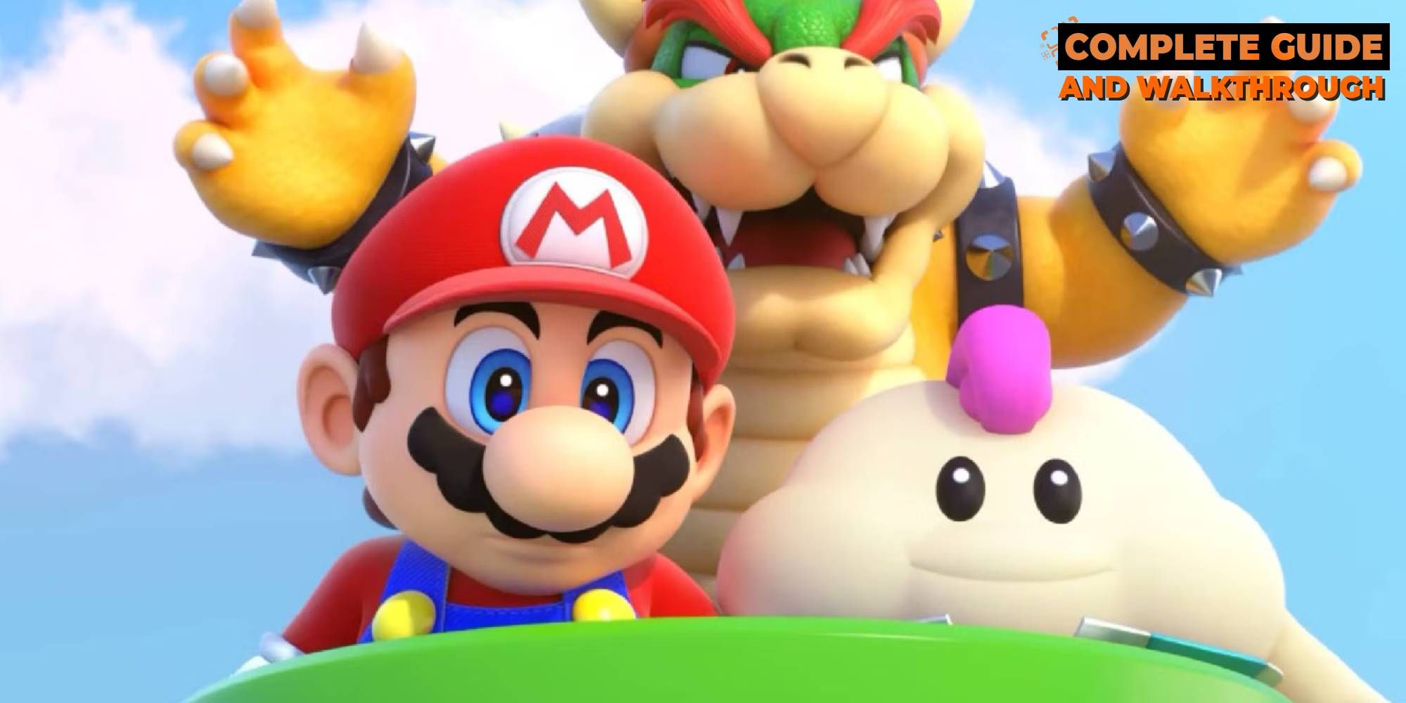 Mario, Bowser y Mallow encima de una tubería en Super Mario RPG preparando un triple ataque.