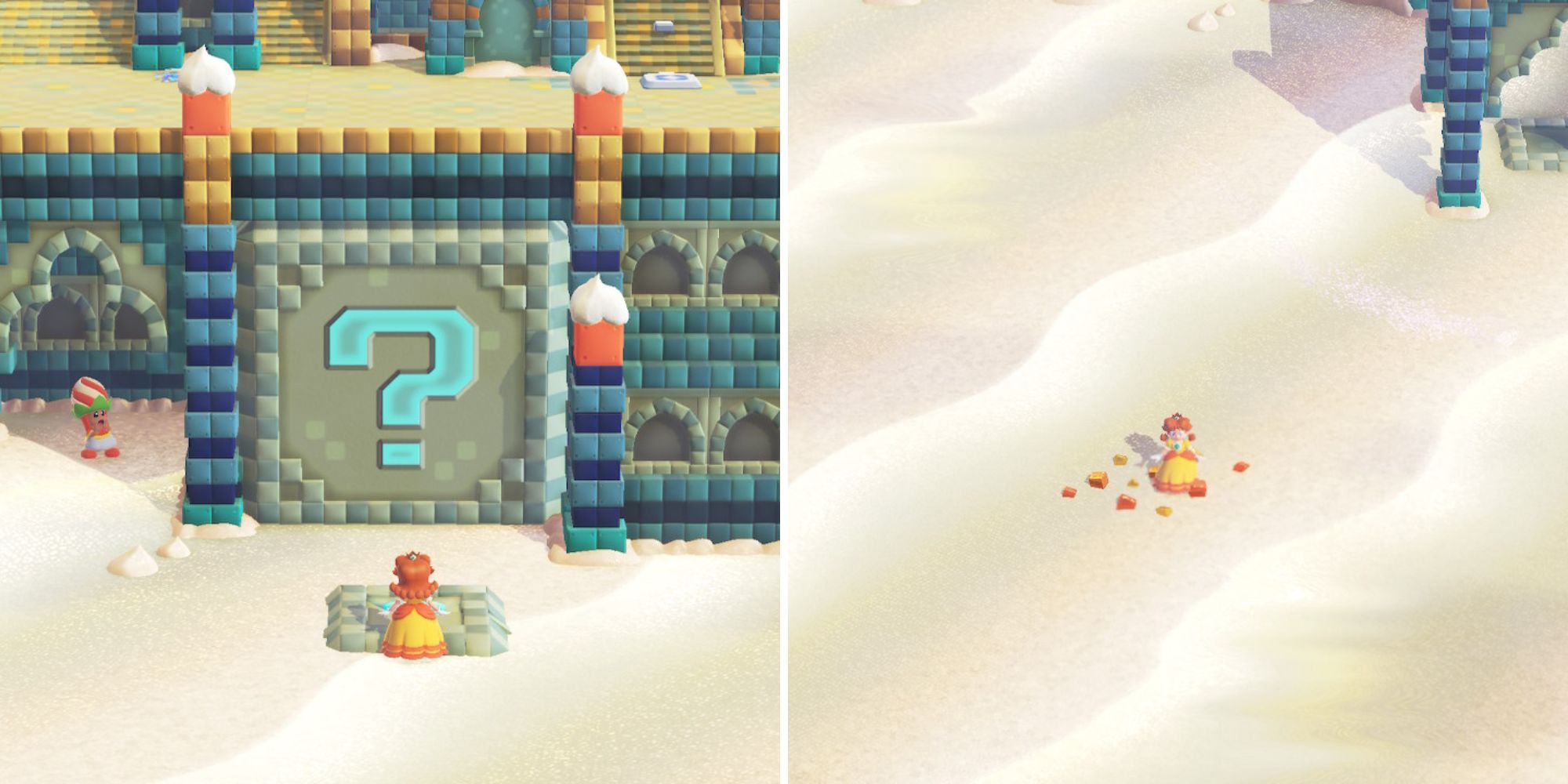 Collage de juego de varias ubicaciones en Sunbaked Desert con niveles ocultos.