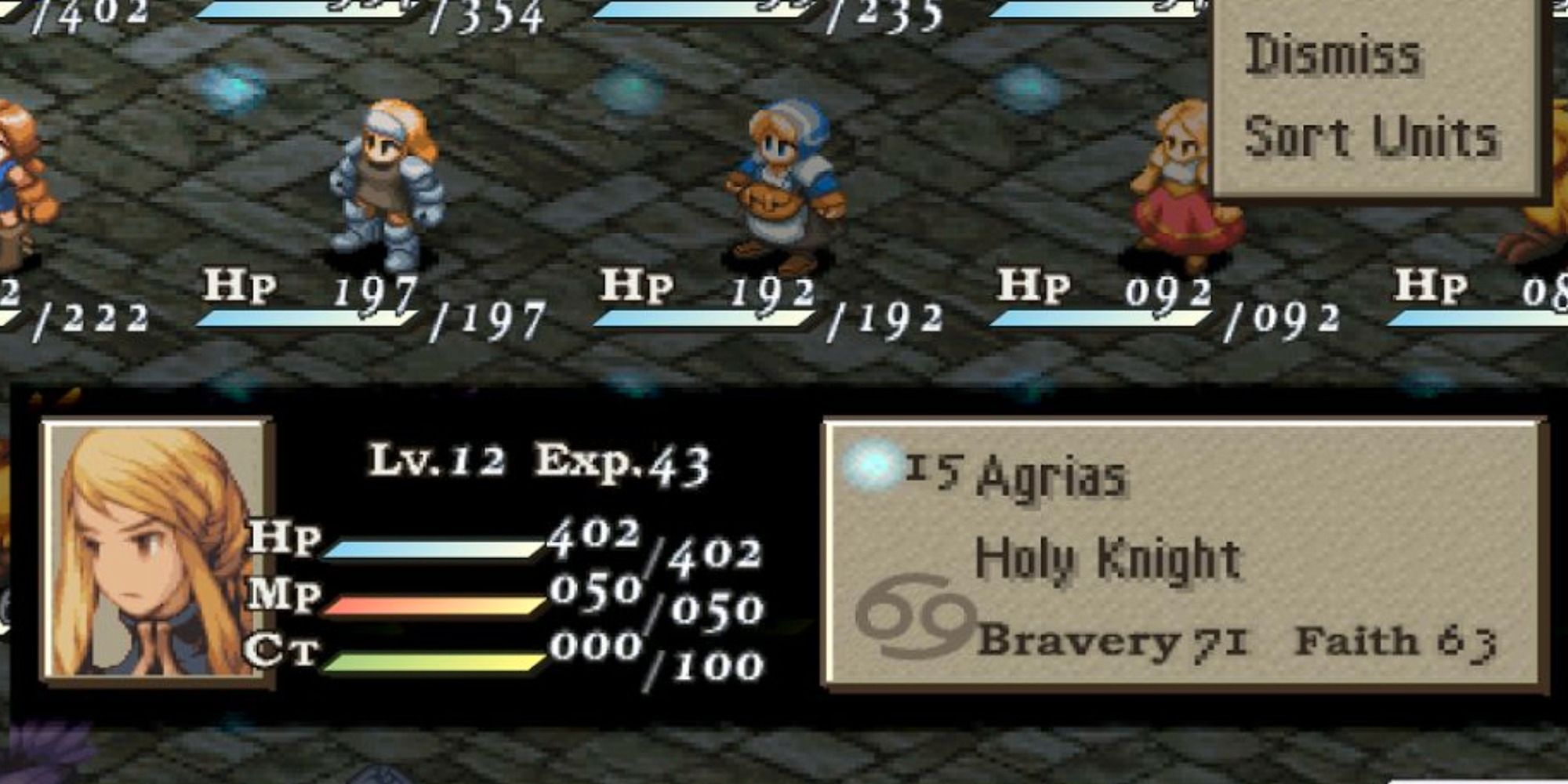 Final Fantasy Tactics Agrias Party Screen