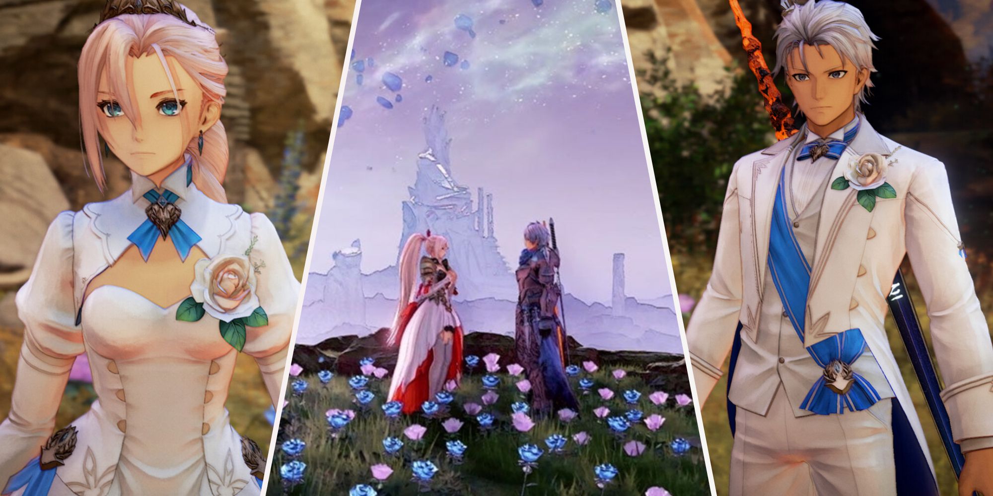 Un collage de imágenes de Alphen y Shionne en Tales of Arise: Beyond the Dawn