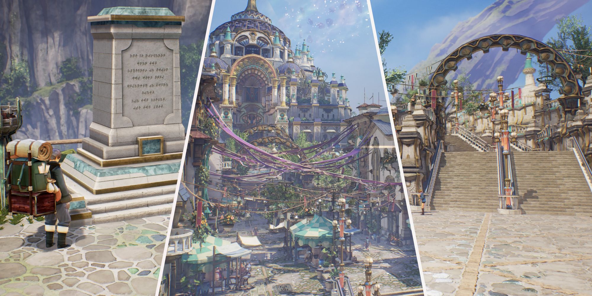 Un collage de imágenes de la ciudad de Viscint en Elde Menancia en Tales of Arise: Beyond the Dawn