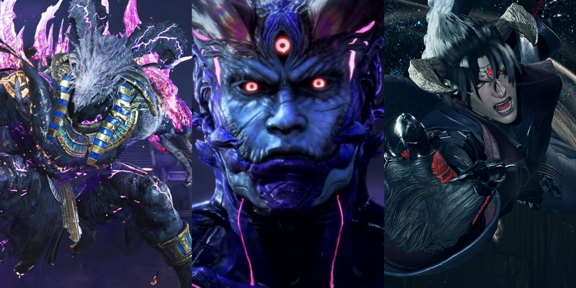 Un collage que muestra tomas de Azazel, Kazuya y Jin, de Tekken 8.