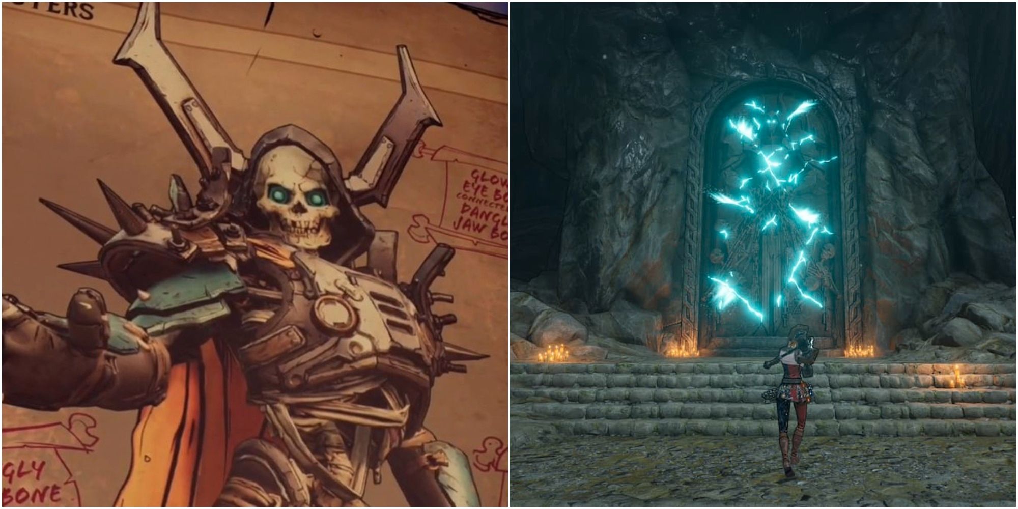 Ribula in Tina's book (left) and the cave door in Snoring Valley (right) where he resides behind