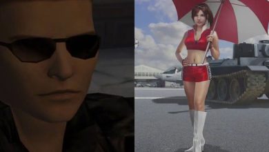 Split image of Albert Wesker and Alternate Claire in Resident Evil Code: Veronica.