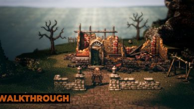 Octopath Traveler 2 - Osvald standing in front of his ruined house