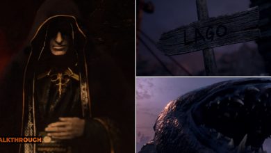 A painting of Saddler and a close-up of Del Lago in Resident Evil 4 Remake
