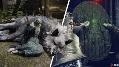 Latenna, a large wolf, and her medallion in Elden Ring
