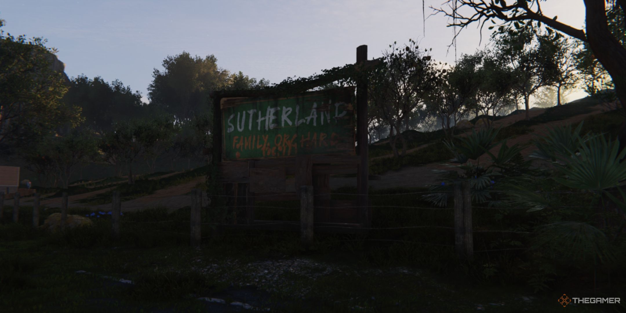 Letrero del huerto de la familia Sutherland, una vez humano.
