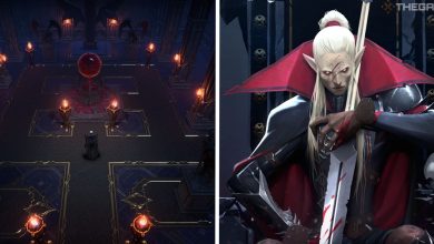 image of player at castle heart next to image of promotional art for v rising
