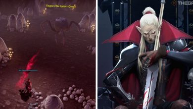 image of player facing ungora the spider queen next to promotional art for v rising