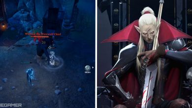 image of player fighing willfred the werewolf chief next to image of v rising promotional art