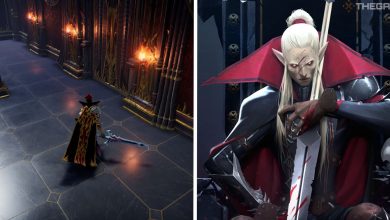 image of player in immortal king cloak next to image of promotional art for v rising