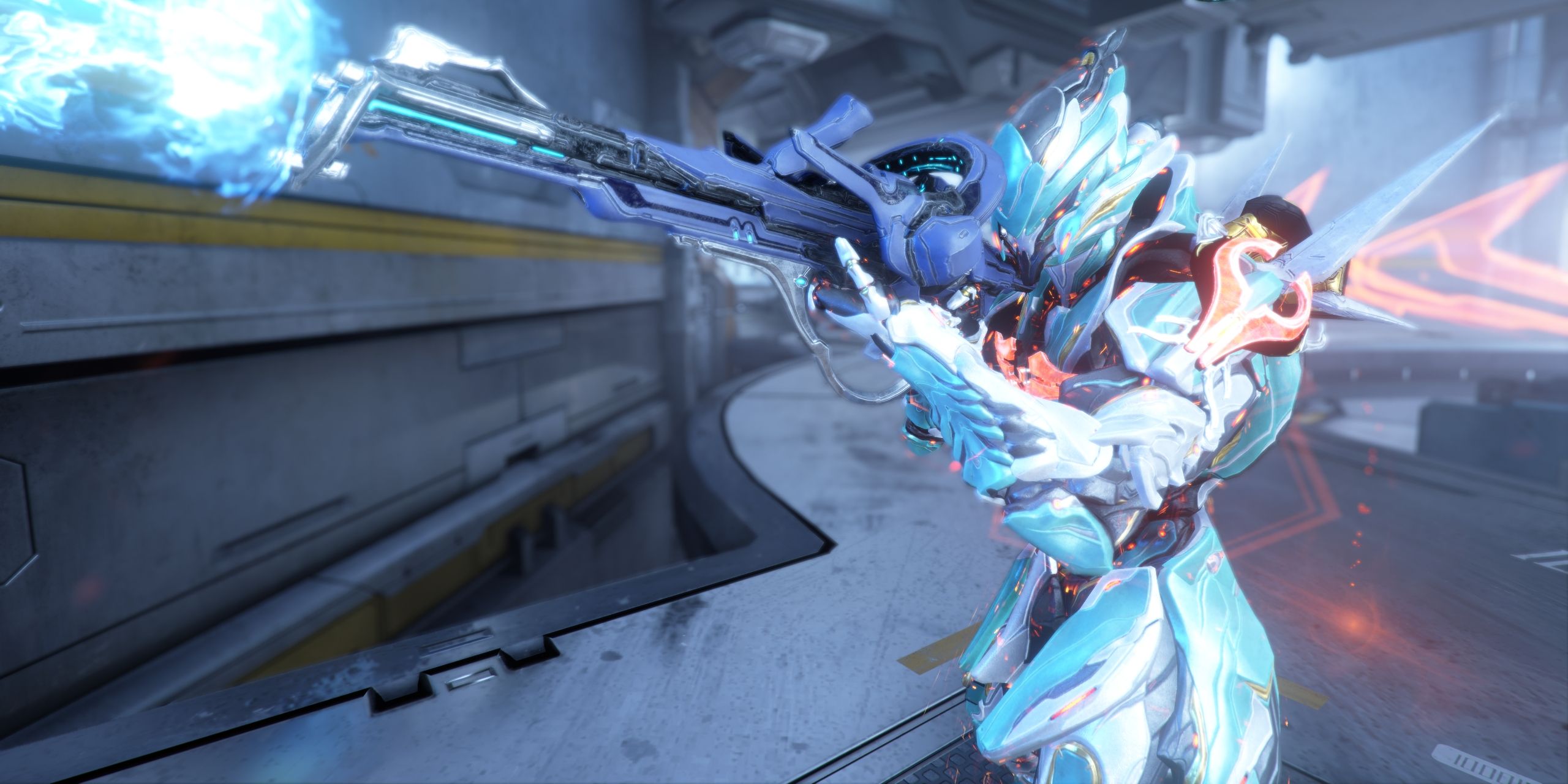 Gauss empuñando un Quellor en Warframe
