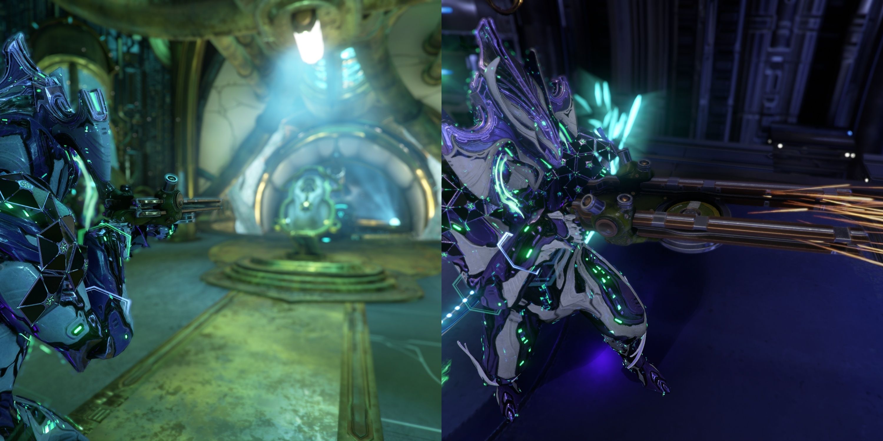 Imagen de collage de Loki empuñando la Mitra en Warframe.