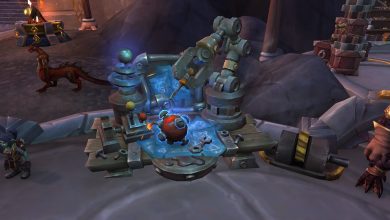A Tinker's Workbench, an Engineering workstation, in Valdrakken in World of Warcraft.