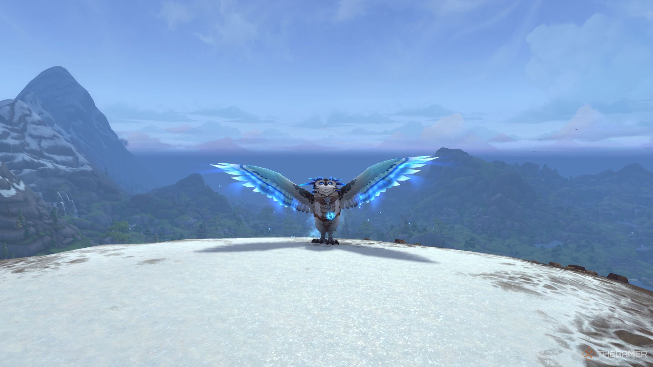 Montando la encantadora montura Mensajero en el Valle Canto Tormenta en World of Warcraft.