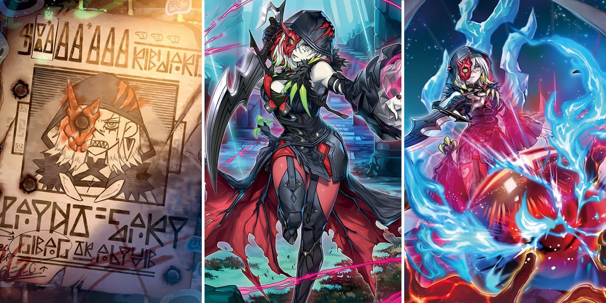 Imagen destacada de tres paneles de Cómo jugar a Diabellstar: Diabellstar the Black Witch (centro), Original Sinful Spoils (derecha) y Seeker of Sinful Spoils (izquierda)-2